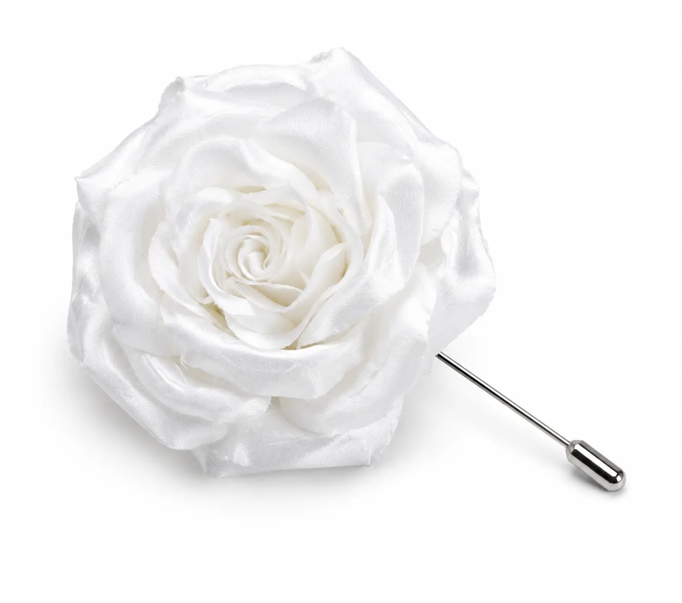 Rose Silk Fabric Flower Brooch Stick Pin 2" White | M&S Schmalberg Flowers Handmade in NY