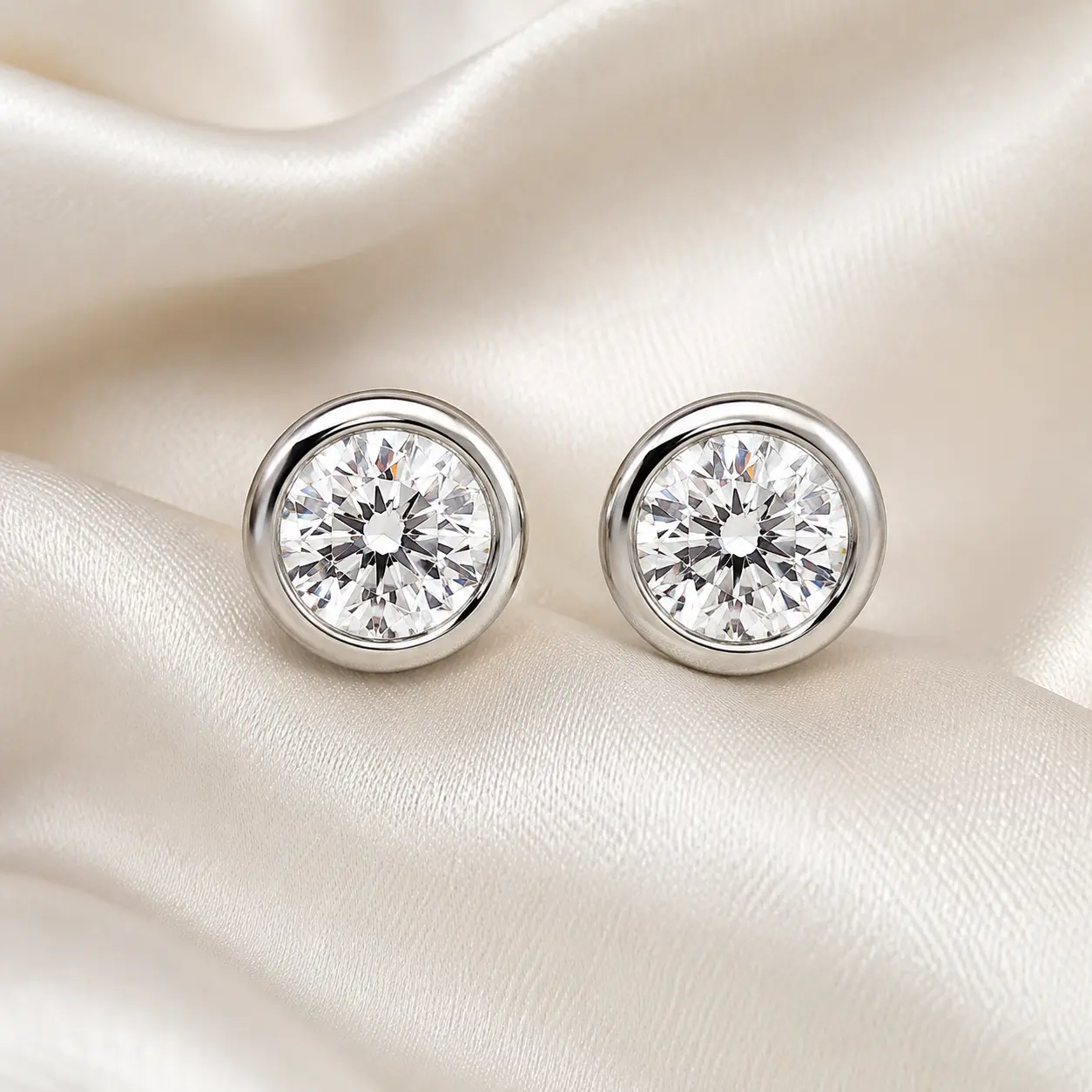 Bezel-Set Round Diamond Stud Earring