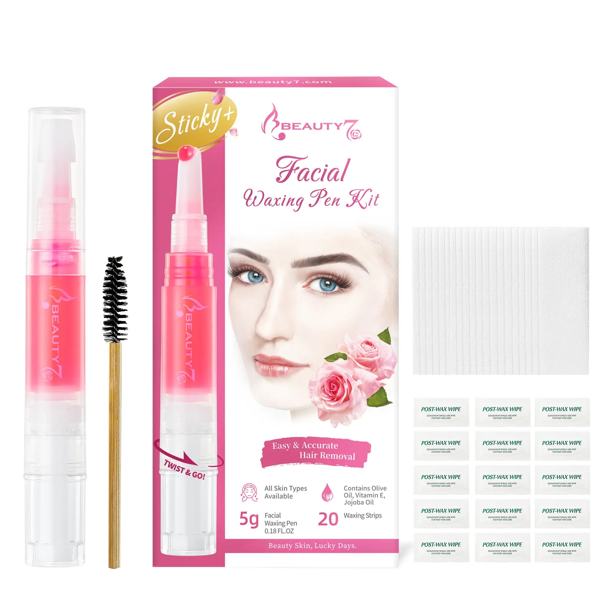 Beauty7 Sticky Eyebrow Wax Kit, Face Waxing Kit, Facial Hair Removal for Upper Lip Cheeks Chin, Eyebrow Shaper Wax Kit, Waxing Strips for All Skin Type for Women