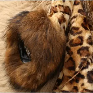 2025 New Women's Autumn And Winter Fur Custom Coat For Mid-length Leopard Print Imitation Raccoon Collar Artificial Wool Warm Tops Casual Womenswear Jackets