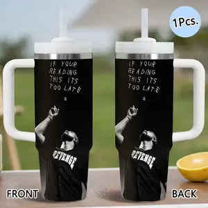 Drake Cool Rapper Vacuum Flasks 40oz Stainless Steel Tumbler with Handle & Straw, Vacuum Insulated Travel Mug Keeps Drinks Cold Up to 34 Hours, Leak-Resistant Cup for Iced Coffee, Water, Office, Gym or Travel, Stainless Steel Drinkware