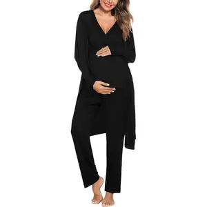 Maternity Nursing Robe Set 3 Piece Postpartum Breastfeeding Pajamas 3 in 1 Hospital Labor Delivery Pregnancy Pjs