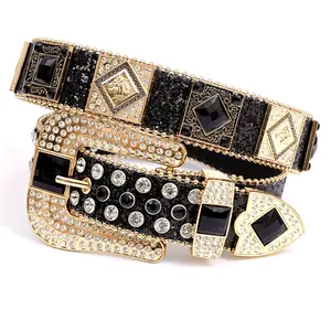 Y2K Streetwear Rhinestone Hip Hop Belt - Black Bling Buckle Waist Chain Accessory