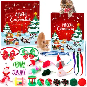 Cat Toy Advent Calendar 2025, 24 Days Christmas Countdown Interactive Cat Toys Set for Catnip Toys, Feather Teaser Wand, Ball Bells Countdown Calendar, Holiday Gift Toys for Cat Lovers, Women & Men
