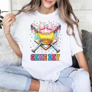 Softball Ice Cream Drip Shirt for Game Day Ultra-Soft Comfy Fabric Unisex Tee Top for Moms and Fans Everyday Womenswear