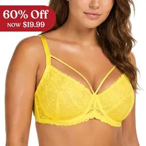 HSIA Pretty In Petals Plus Size Elegant Sheer Mesh Lace Unlined Full Coverage Strappy Underwire Non-Padded Bra with Minimizer Support  Wide Adjustable Straps for Women's Everyday Lingerie