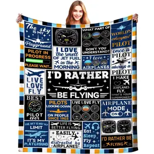 Airplane Themed Flannel Throw Blanket - 2026 Valentine’s Day Gift for Pilots & Aviation Enthusiasts, Soft Cozy Blanket for Sofa Bed Bedroom Home Office Travel Use, Multi-Size Options
