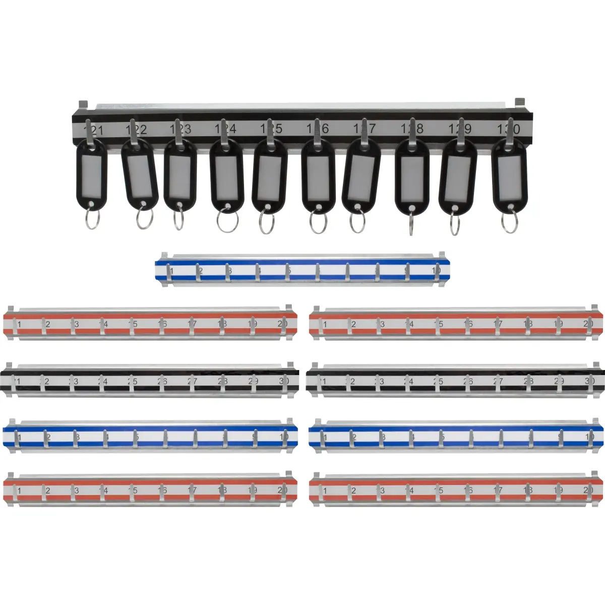 212 MAIN Adjustable Key Organization Set, 10 Steel Shelves with 201-300 Numbered Labeled Key Hooks