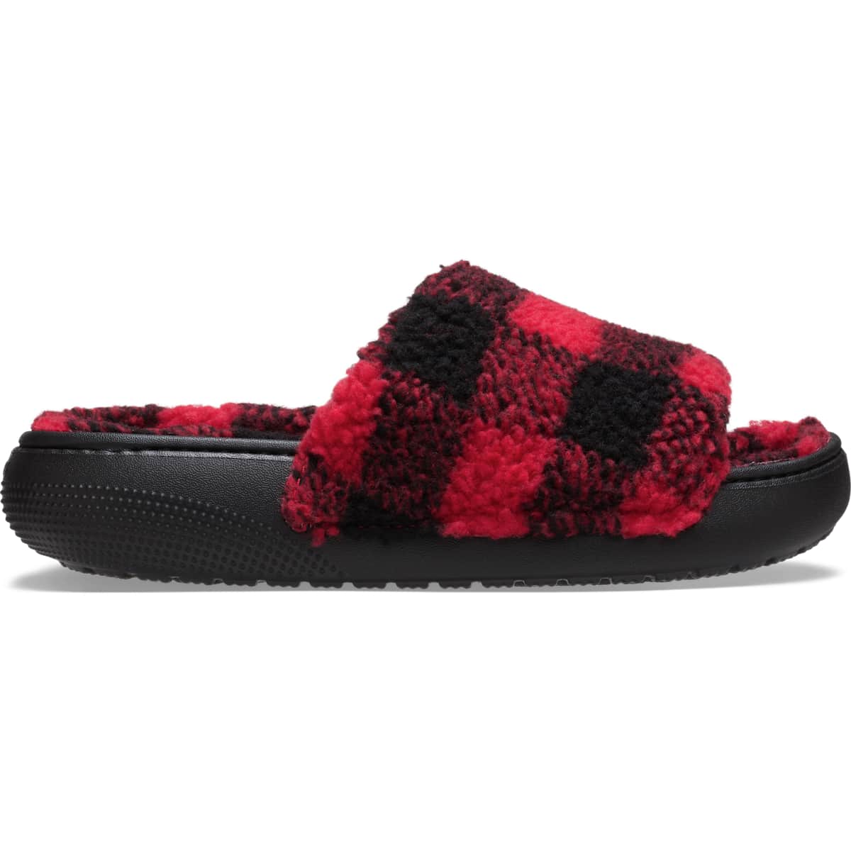 Crocs Adult Classic Buffalo Check Slide, Fuzzy Slide Sandals