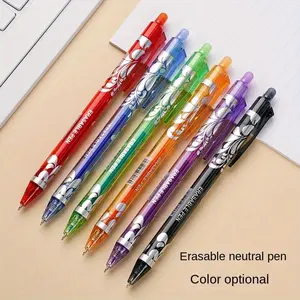 [6/24pcs Erasable Pens] 6pcs Erasable Pens | 0.5mm Boxed Press Neutral Color Pens | Easy to Erase Hot Erasable Pens Red Purple Green Spring Head No Ink Leakage Ballpoint Pen Erasable Ballpen Kit Office Stationery Supplies
