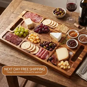 Wooden Large Serving Board with Handle - Handcrafted Charcuterie Board for Wedding, Housewarming, Realtor Gifts
