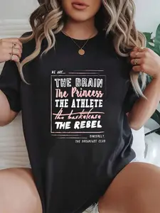 100% cotton Breakfast Club We Are... Club Roster T-Shirt Women Graphic T-Shirt Cotton Print short Sleeve Casual Top, Summer Tee Womens Tops