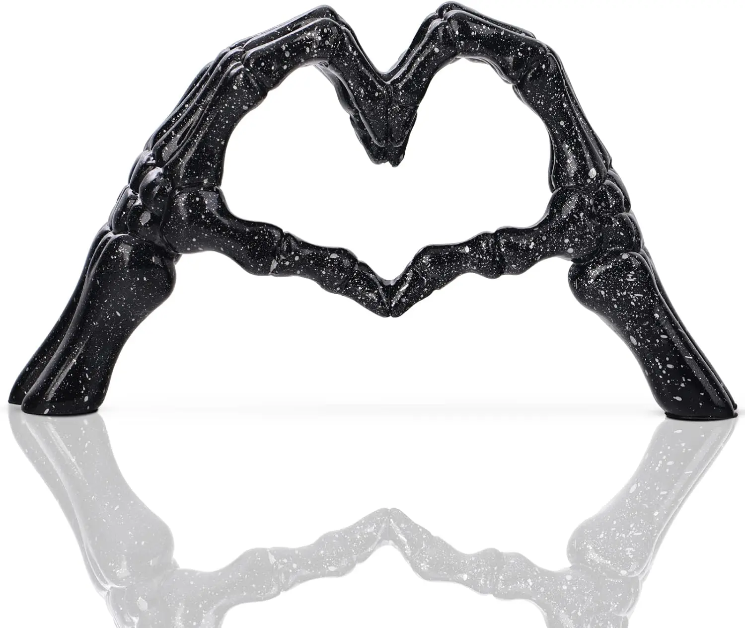 Black Hand Gesture Desk Statues Love Ornaments,Skull Couple Statue, Creative Wedding Home Desktop Decor,Heart Shape Hand Figurines for Living Room Shelf Coffee Table Centerpiece