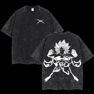 Retro Heavy Limited Broly The Legendary Super Saiyan Dragon Ball Anime Double Printed Vintage Oversized Washed Tee Unisex Acid Washed Lightweight Cotton T Shirt Hoodies Sweater Casual Streetwear Top Gift For Anime Fans And Lovers