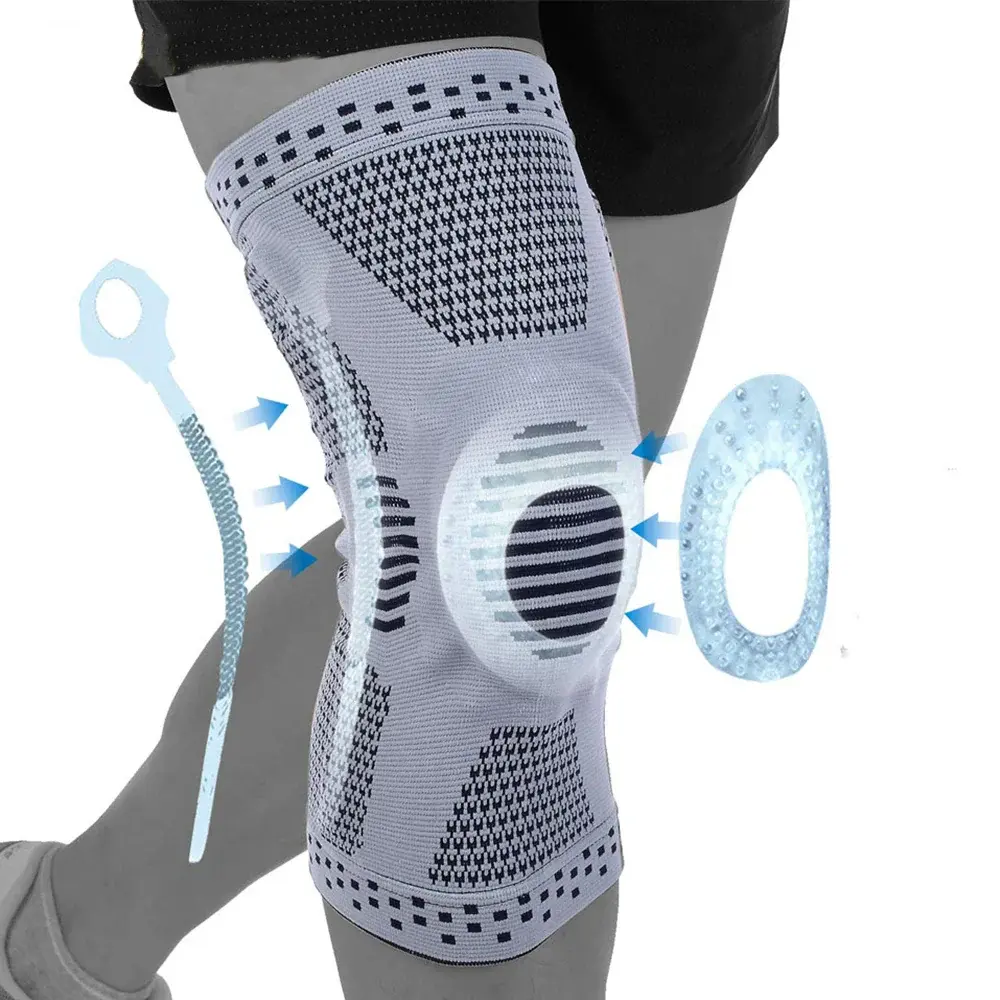 Adjustable Knee Compression Sleeve with Stabilizers, Gray
