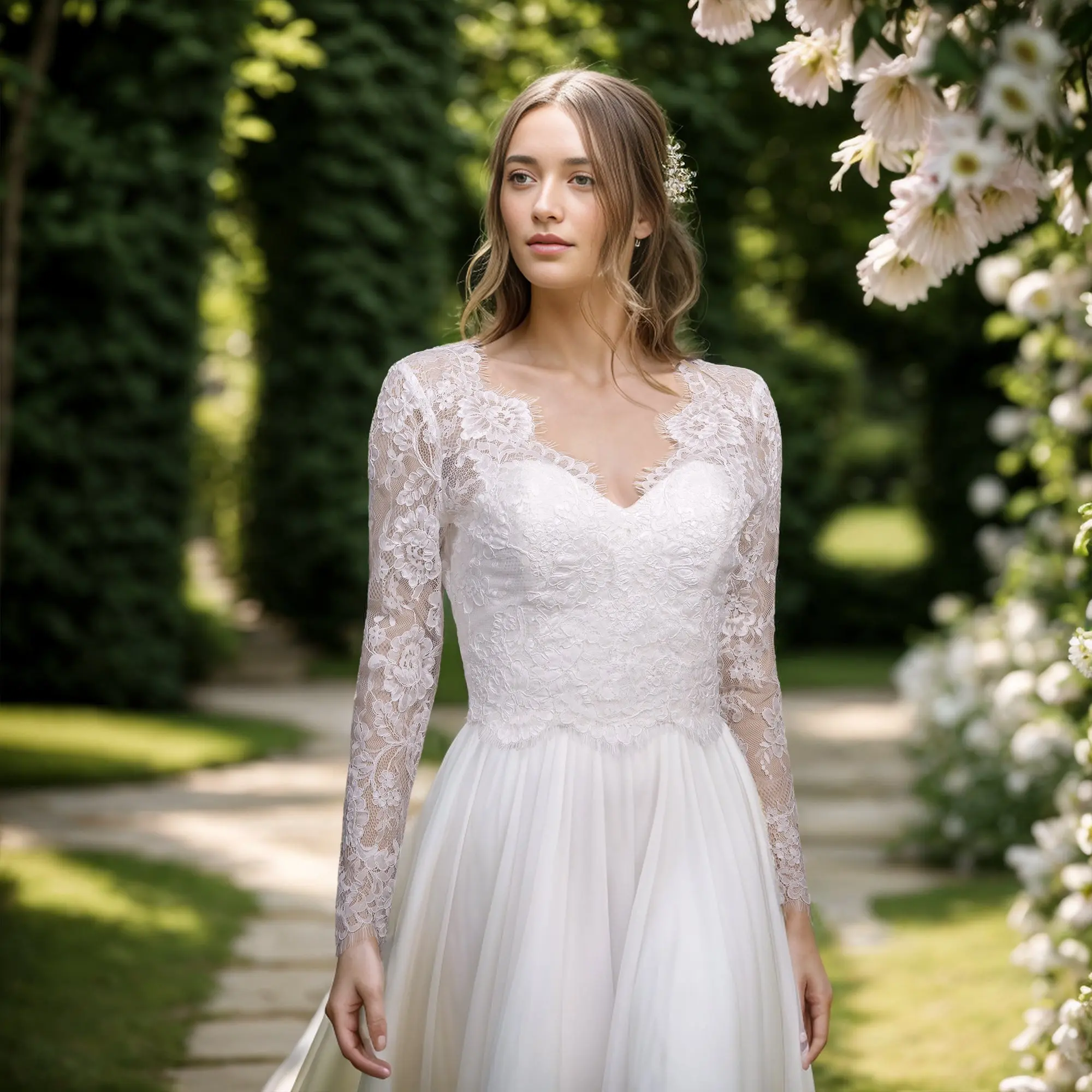 Light ivory long sleeve V neck wedding dress topper - TikTok Shop