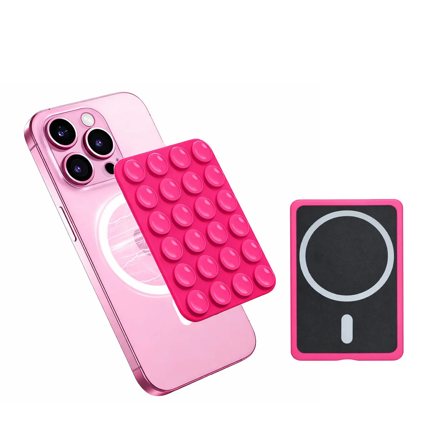 Magnetic Suction Phone Mount for MagSafe Case, Silicone Octo Cup Buddy Sticky Grip Holder for iPhone, Removable Hands-Free Selfie/Video for TikTok Influencers, Women Gift, Rose red lake strength magnet strong portable magnet phone mount