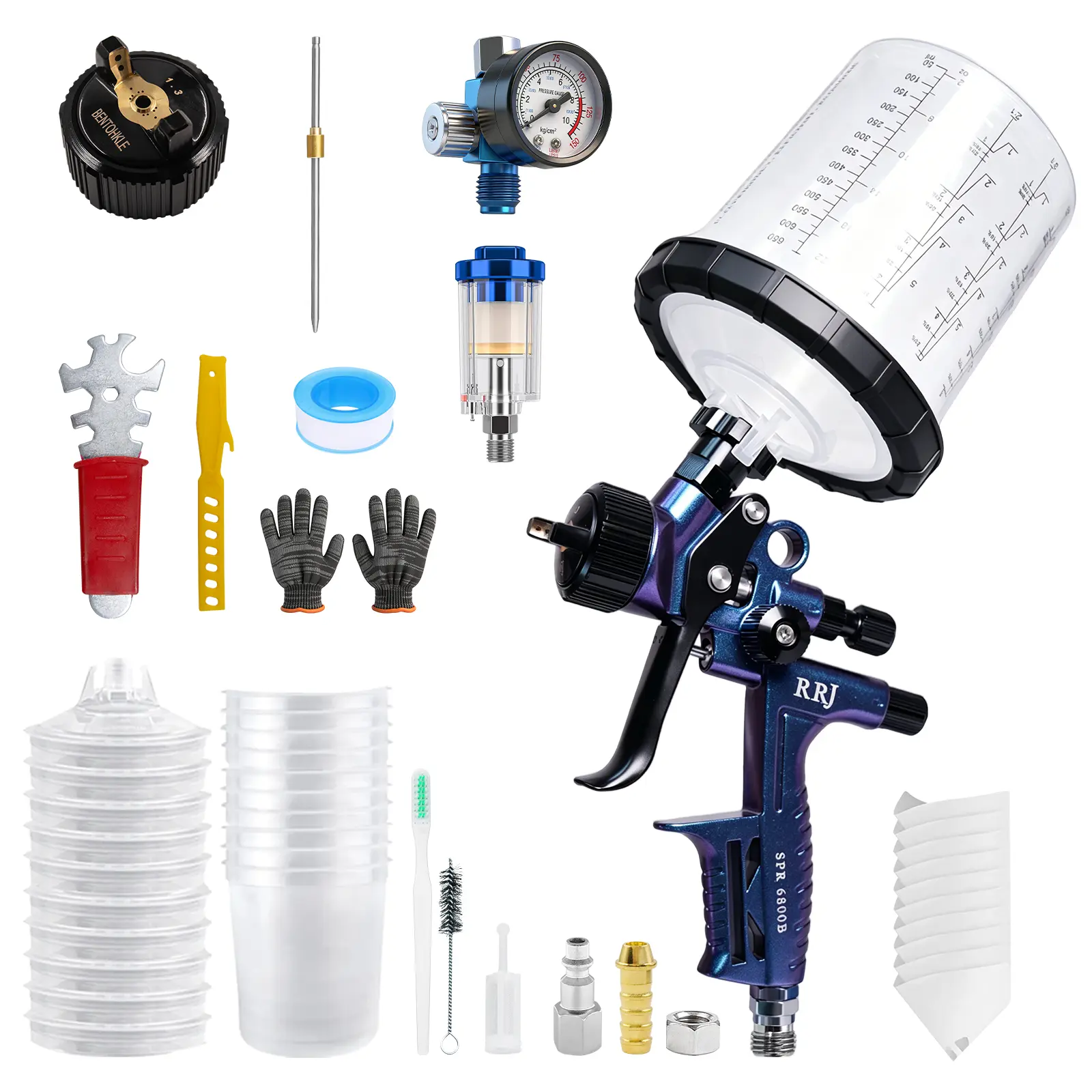 LVLP Spray Gun with 6800 Purple-Brown Disposable Spray Can Set, Suitable for Vehicle Priming, Furniture Coloring
