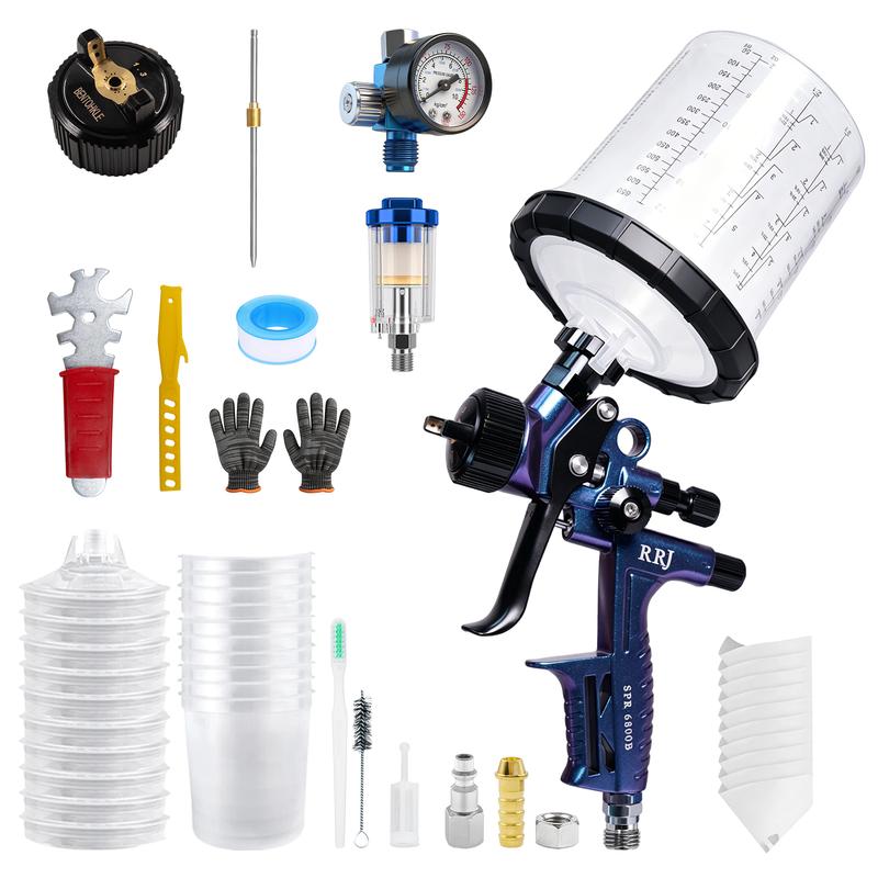 LVLP Spray Gun with 6800 Purple-Brown Disposable Spray Can Set, Suitable for Vehicle Priming, Furniture Coloring