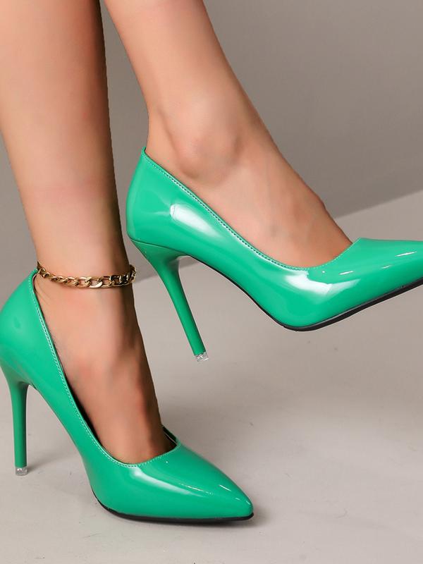 Spring & Fall Women's High Heel Pointed Toe Shoes, 10cm Thin Heels, Fashionable PU Leather, Comfortable Office Wear, High Heel Pumps