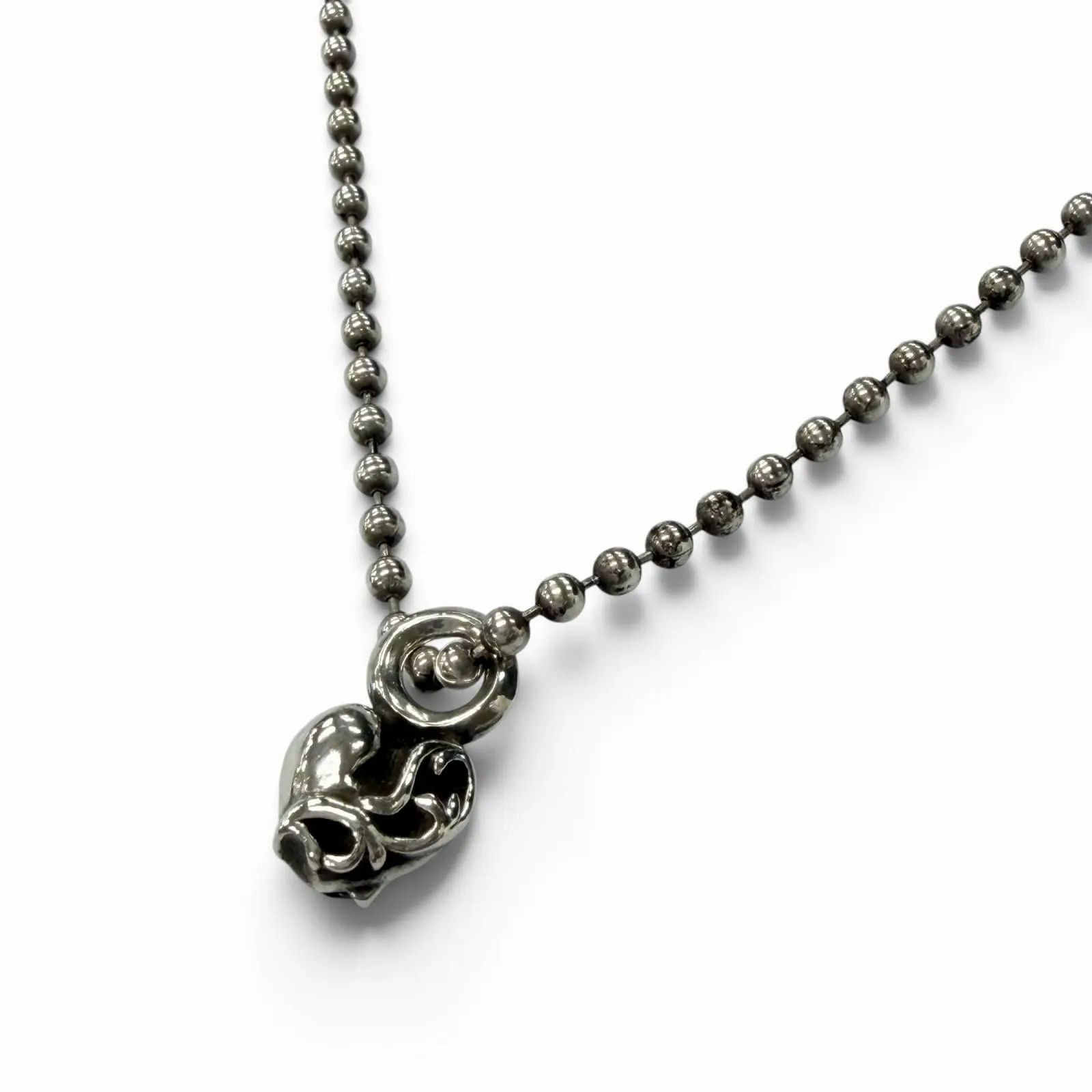 Pre-owned Chrome Hearts Sterling Silver 925 (Ag925) Small Leather Goods Heart Stack 925 Necklace