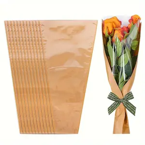 10pcs Transparent Bouquet Set with Bee & Leaf Theme, Cowhide Paper Floral Packaging Bags, Bouquet Wrappers, Perfect for Wedding, Birthday, Graduation, Mother's Day Gifts