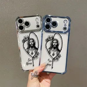 Dip-coated four-cornered airbag protection case with St. Jude pattern for iPhone 17 Pro Max 16/15 Plus/14/13/12/11. Transparent airbag shockproof protective case.