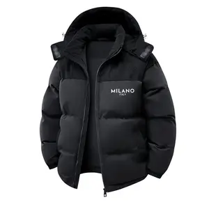 Modern Men's Cotton-Padded Coat: Mixed-Material Cut with Milano Italy Typography Graphic Print – A Sleek Warm Piece Merging Functional Design With Contemporary European Aesthetic Perfect for Daily Commutes Leisure Days or Cold-Weather Adventures