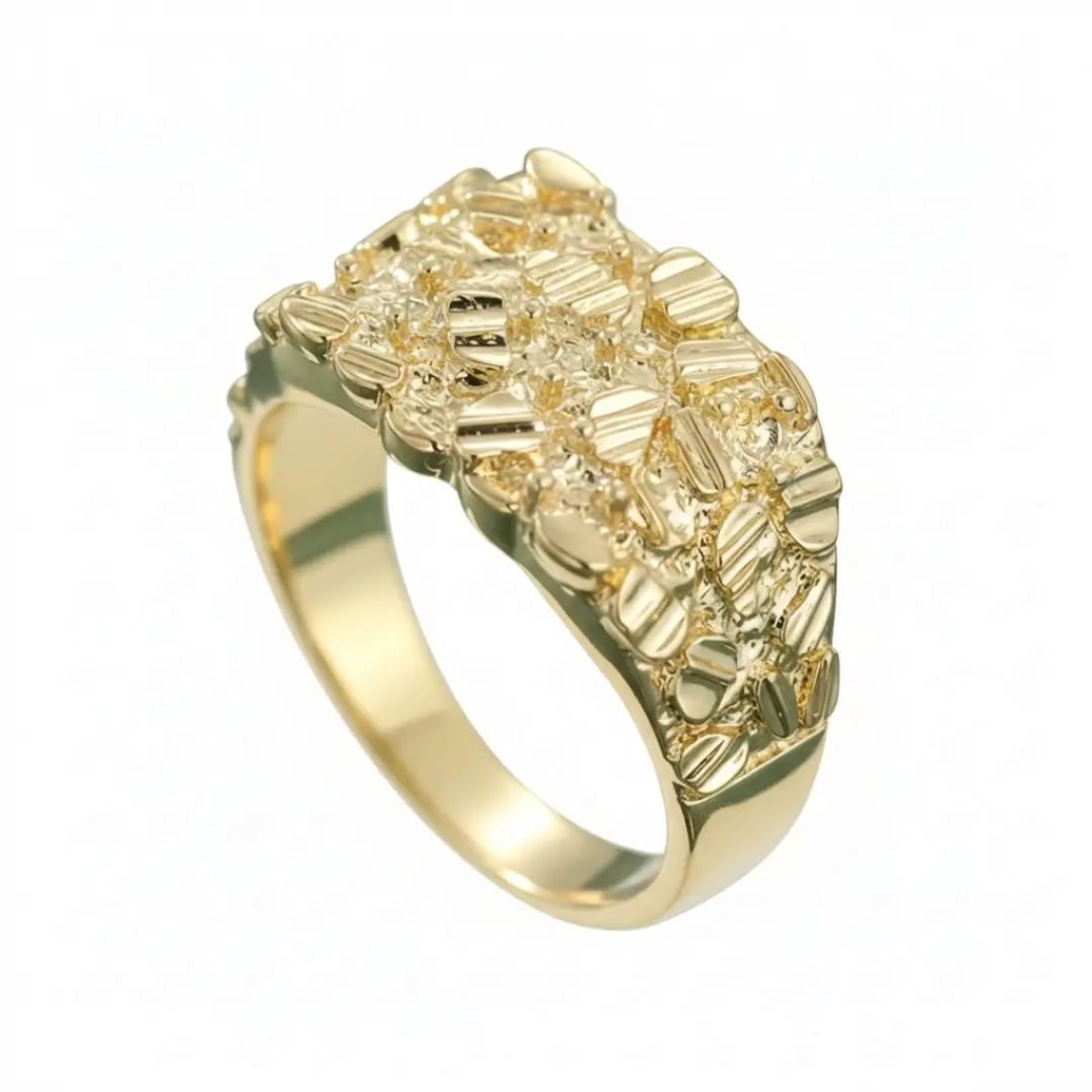 Gold Nugget Ring 14k Plated Inlay Rhodium Women Men Statement Ring