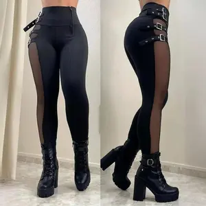 2025 new black mesh slim-fit trousers
