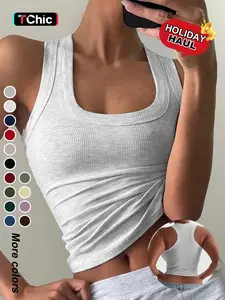 Women's Casual Slim-Fit Plain Tank Top, Summer Lightweight Fabric Ribbed Knit Vest, Versatile Layering Piece