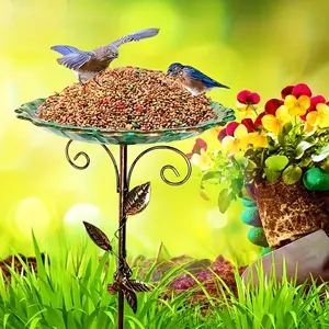 30in Metal Bird Bath for Outside, Vintage Freestanding Birdbath & Birdfeeder, Bird Supplies, Outdoor Garden Patio Yard Lawn Decor, Upgraded 4-Pronged Base