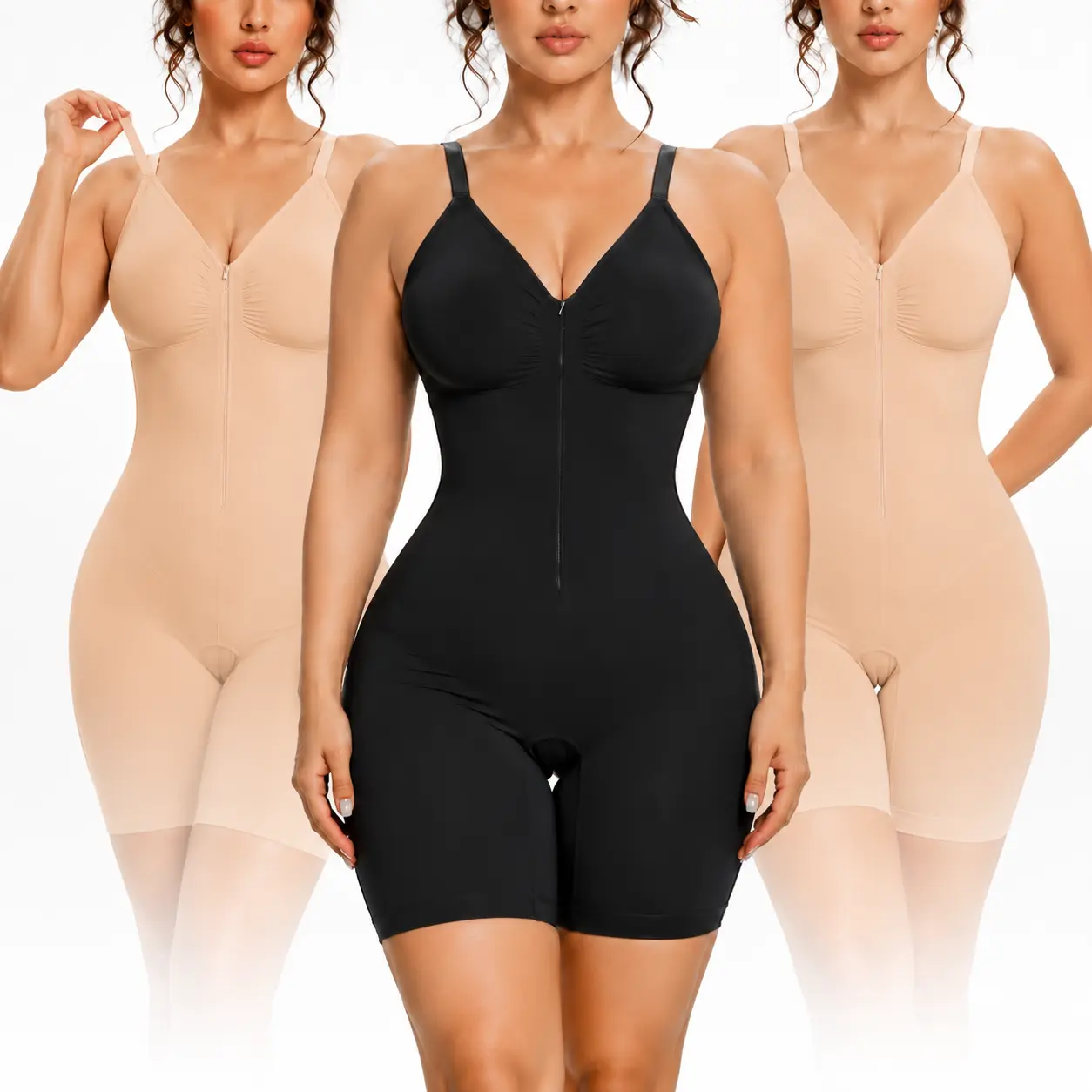 Sculpt-Glam Women’s Zip-Up Shaping Bodysuit, Adjustable Non-Slip Straps, Snug Comfortable Fit, Smooth Body Contouring, Versatile Base Layer, High-Stretch Breathable Mesh Fabric faja woman