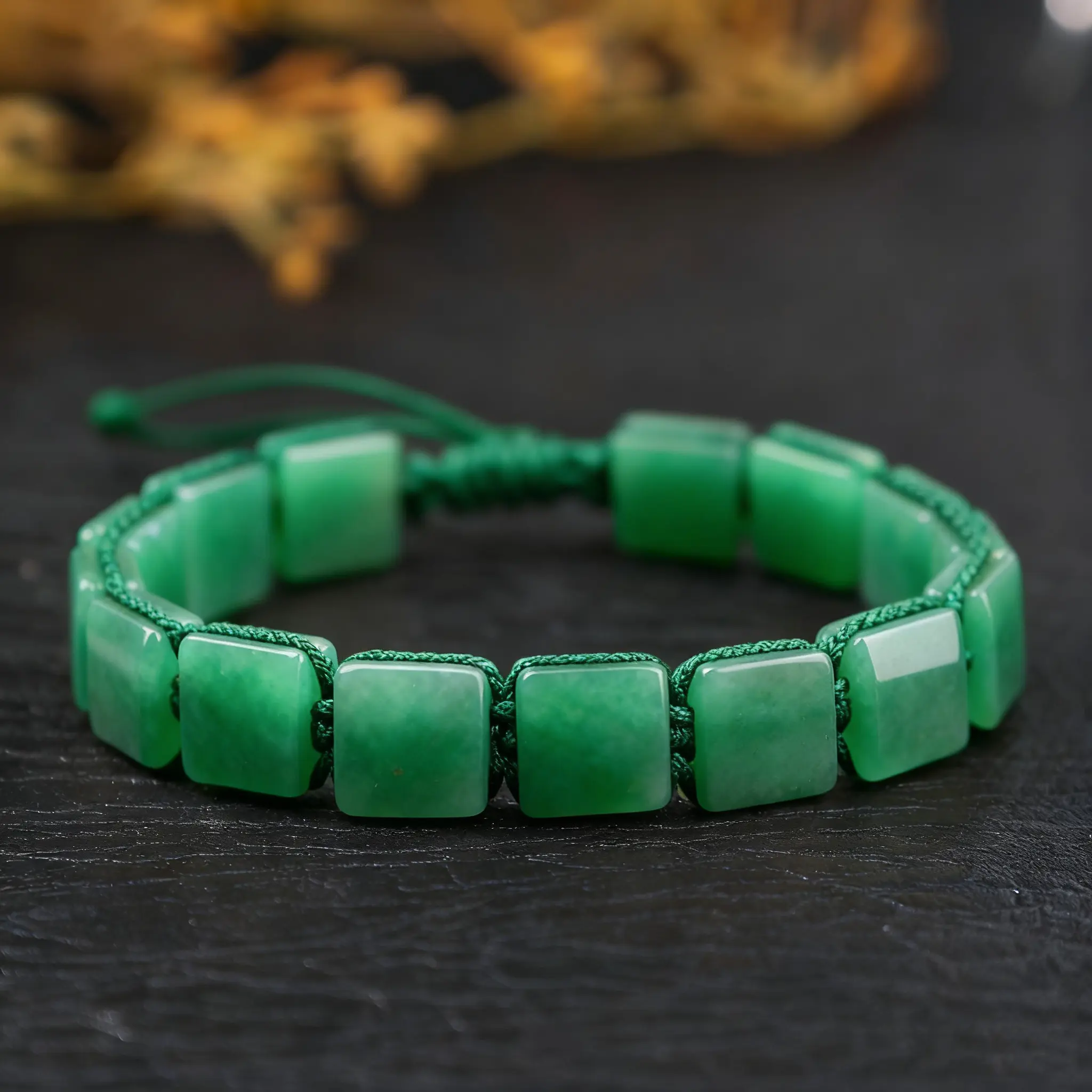 Green Aventurine Abundance Bracelet Natural Stone Cube Beads Bracelet for Men Women Adjustable Arm Ring Jewelry