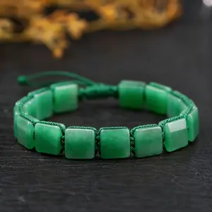 Green Aventurine Abundance Bracelet Natural Stone Cube Beads Bracelet for Men Women Adjustable Arm Ring Jewelry