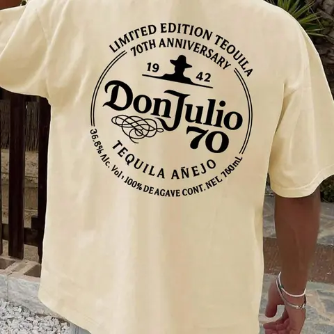 Men's Regular Fit Don Julio 70 Print Round Neck Tee, Casual Short Sleeve Crew Neck T-shirt for Daily Wear, All-Season Men's Top, Casual Graphic Tee