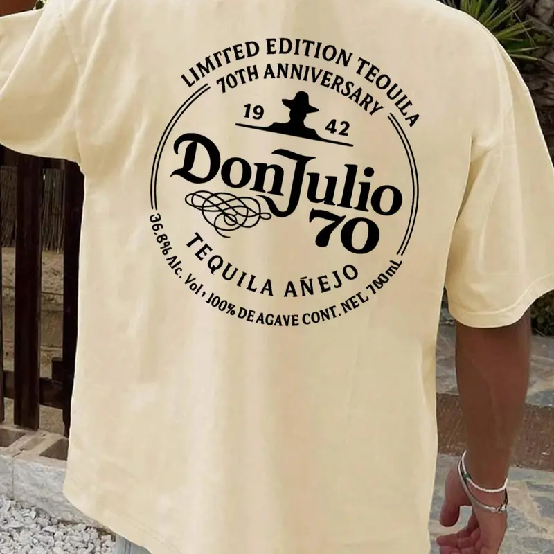 Men's Regular Fit Don Julio 70 Print Round Neck Tee, Casual Short Sleeve Crew Neck T-shirt for Daily Wear, All-Season Men's Top, Casual Graphic Tee
