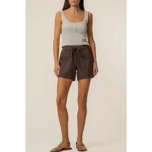 Katana Linen Drawstring Short in Chocolate