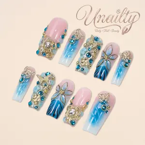 Unailty | Azure Wings | Professional Salon-Quality Handmade Press-On Nails | High-Strength & Durable | Reusable