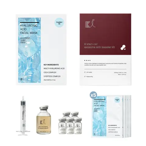 KI Exosome Booster Kit & KI New Upgrade Soothing Mask - Anti-Aging, Brightening, Hydration Ampoule Set with Niacinamide & Hyaluronic Acid for Smooth Skin Texture