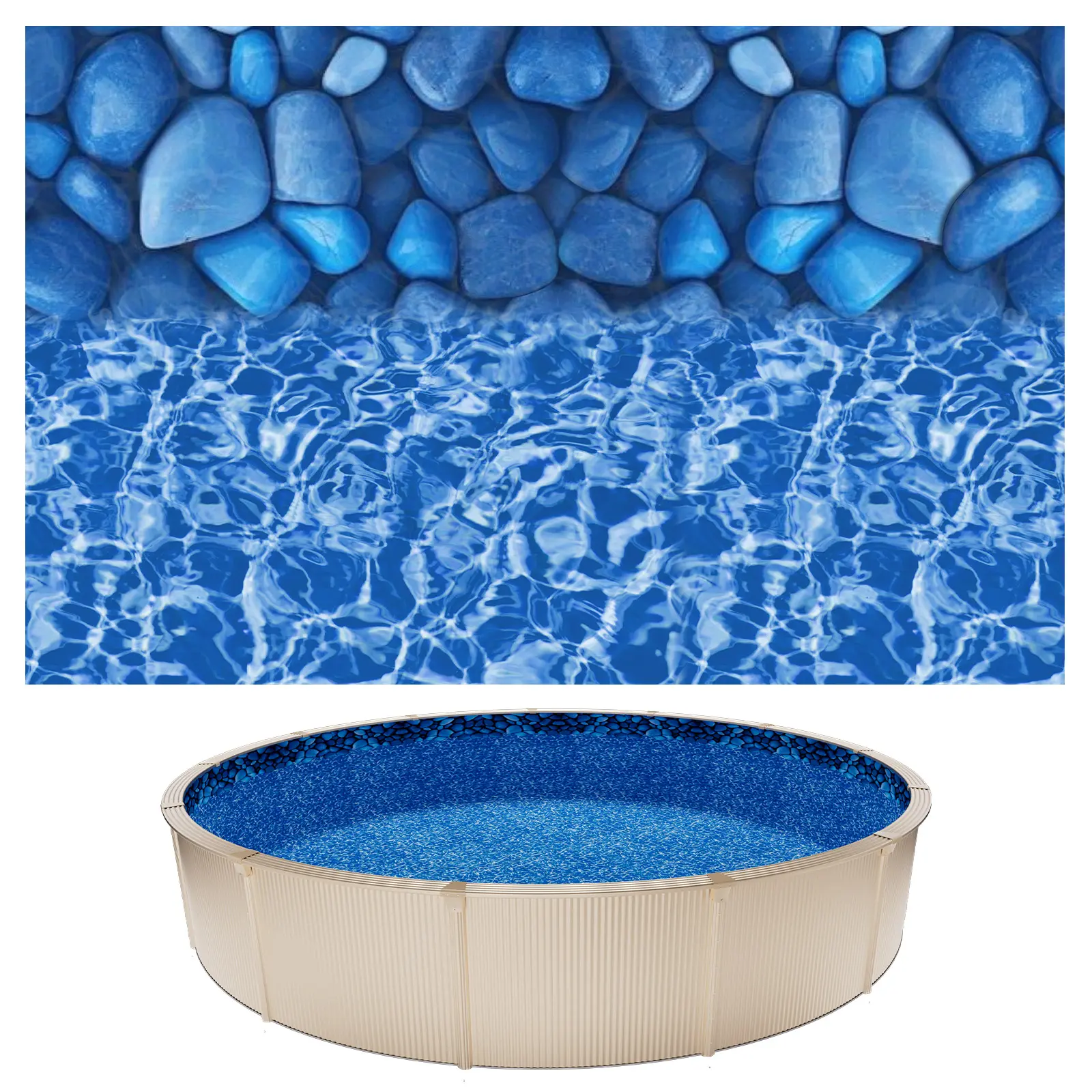 【SummerFinds】VEVOR 18ft Pool Liner, Round Overlap Swimming Pool Liner for 52 in Wall Height, Premium Vinyl, Easy Install with Leak-Proof Patches, Designed for Steel Sided Above-Ground,Outdoor, Boulder Swirl, Round Pools, Pool Accessories