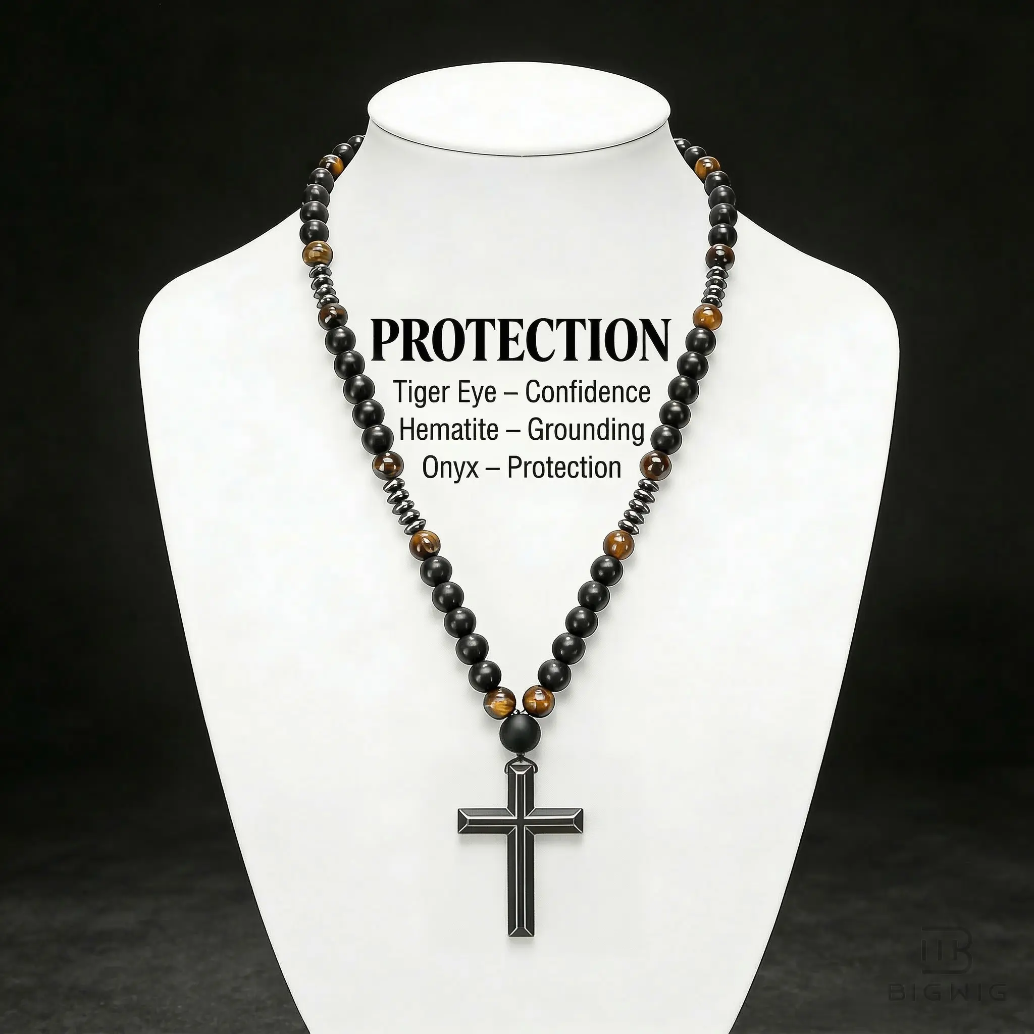 Bohemian Style Protection Cross Pendant Necklaces for Men & Women, Natural Tiger Eye & Hematite Energy Beads, Daily Wear & Formal Events Charm, Versatile men's Jewelry, Adjustable Chain Long Chain Meaningful Birthday Anniversary Gift for Him/Her