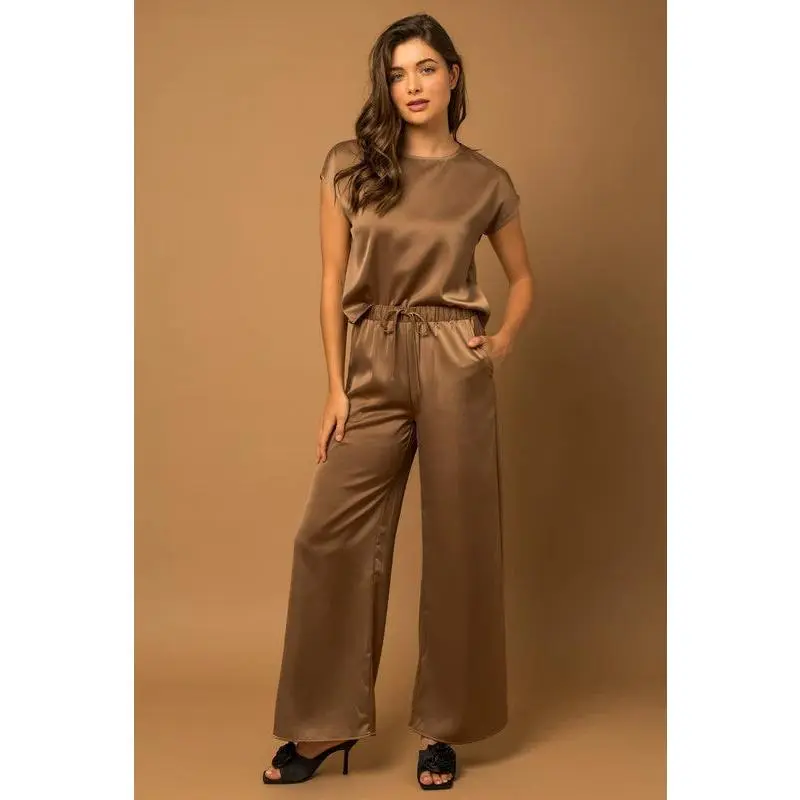 ELASTIC WAIST S.P.G TIE SATIN PANTS