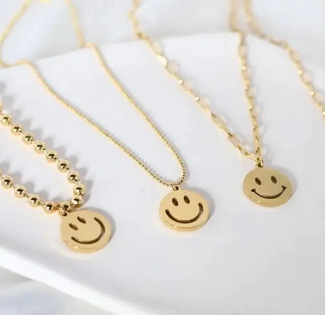 18K Gold Plated Stainless Steel Smiley Face Necklace