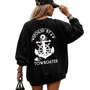 Unisex Spoiled By A Towboater Sweatshirt, Funny Nautical Anchor And Ship Wheel Graphic Sweater, Cute Cozy Shirt For Wives, Girlfriends, And Partners