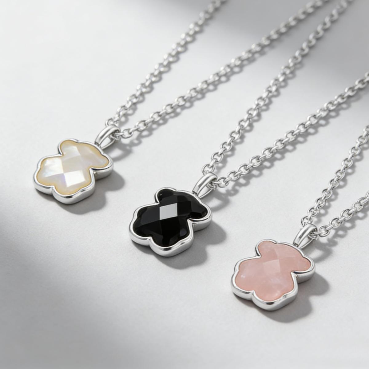 Chic Bear Shape Pendant Necklace, Polished Chain with Faceted Inlay, Timeless Everyday Jewelry Gift