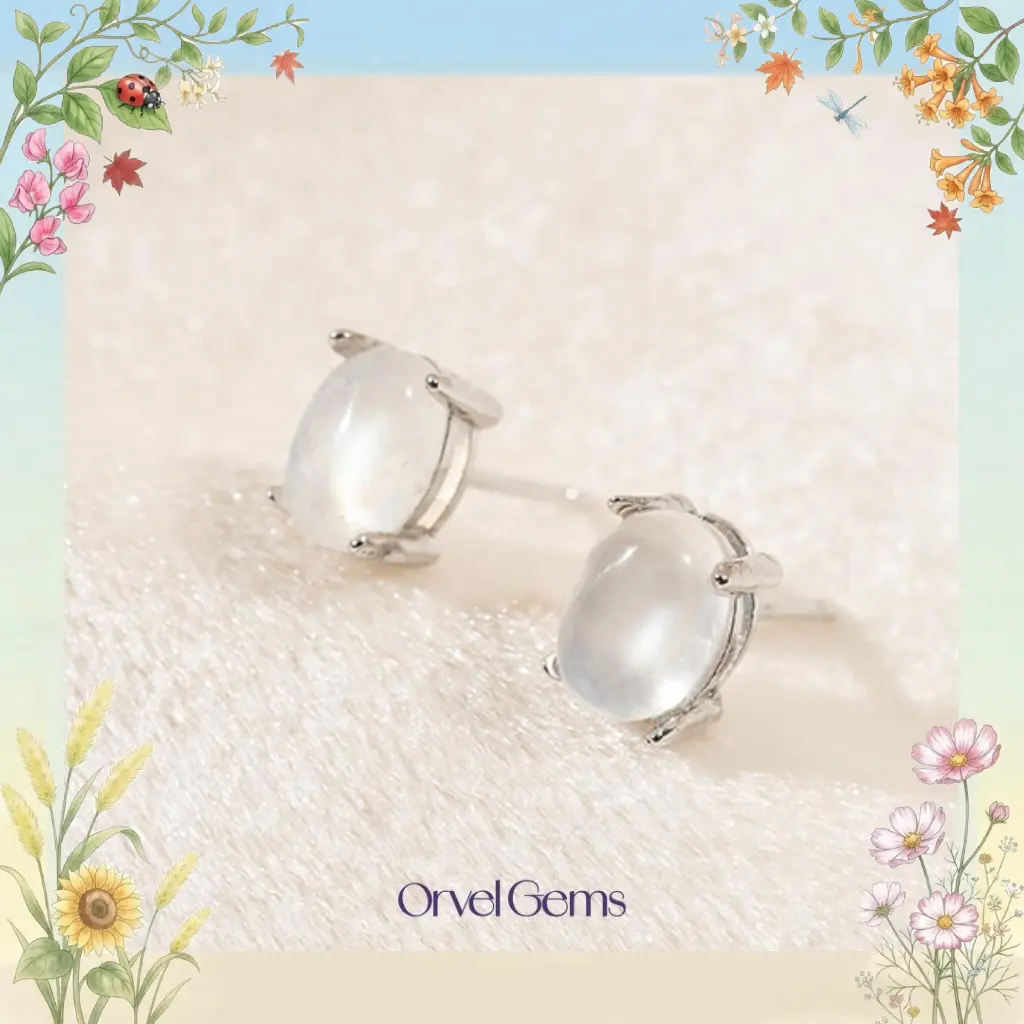 Natural Moonstone Stud Earrings – Healing Spiritual Jewelry with Ethereal Glow, Perfect Gift for Her, Ideal for Everyday Wear