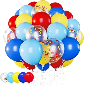 60 Pack 12 Inch Red, Blue & Yellow Confetti Balloons Circus, Carnival, and Celebration Party Kit