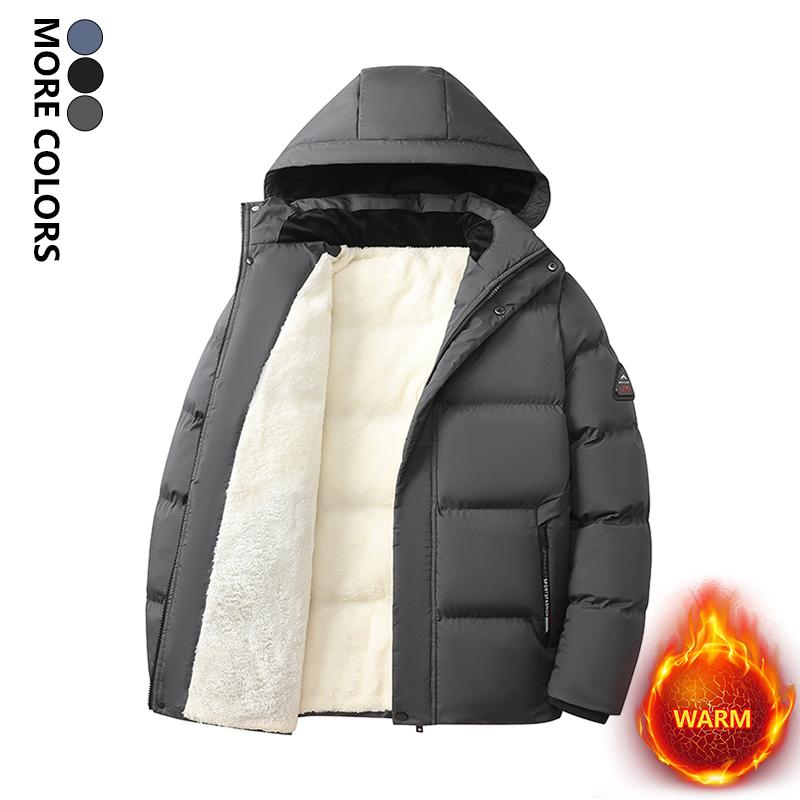 Men's Solid Color Patchwork Zipper Hooded Winter Jacket Regular Fit Casual Long Sleeve Waterproof Warm Coat for Daily Wear in Winter Menswear Tops