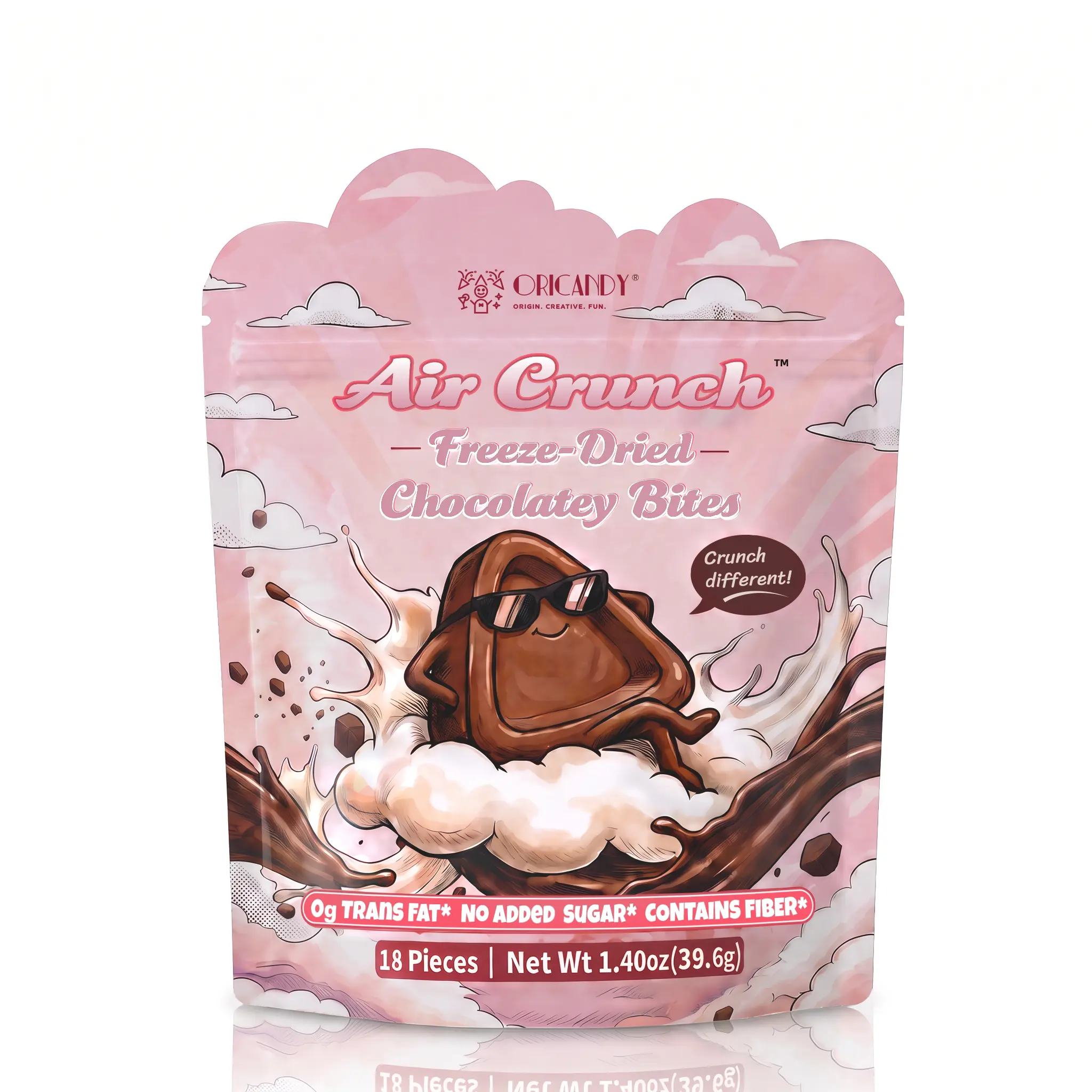 ORICANDY Air Crunch Crispy Dark Chocolate Bites with Prebiotic Inulin & Resistant Dextrin, Rich Cocoa Snack, Resealable Pouch, 18 Pieces, 40g, Inulin Blend